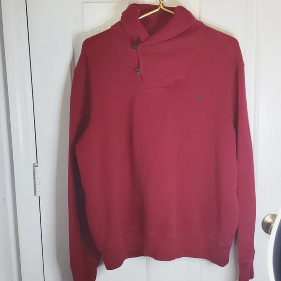 Vintage Polo By Ralph Lauren Red Shawl Neck Long Sleeve Sweater Men's Size XL - Picture 1 of 9
